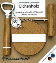 Lade das Bild in den Galerie-Viewer, KokosnussEisen® - Premium Flaschenöffner Set für Wein und Bier aus Eichenholz
